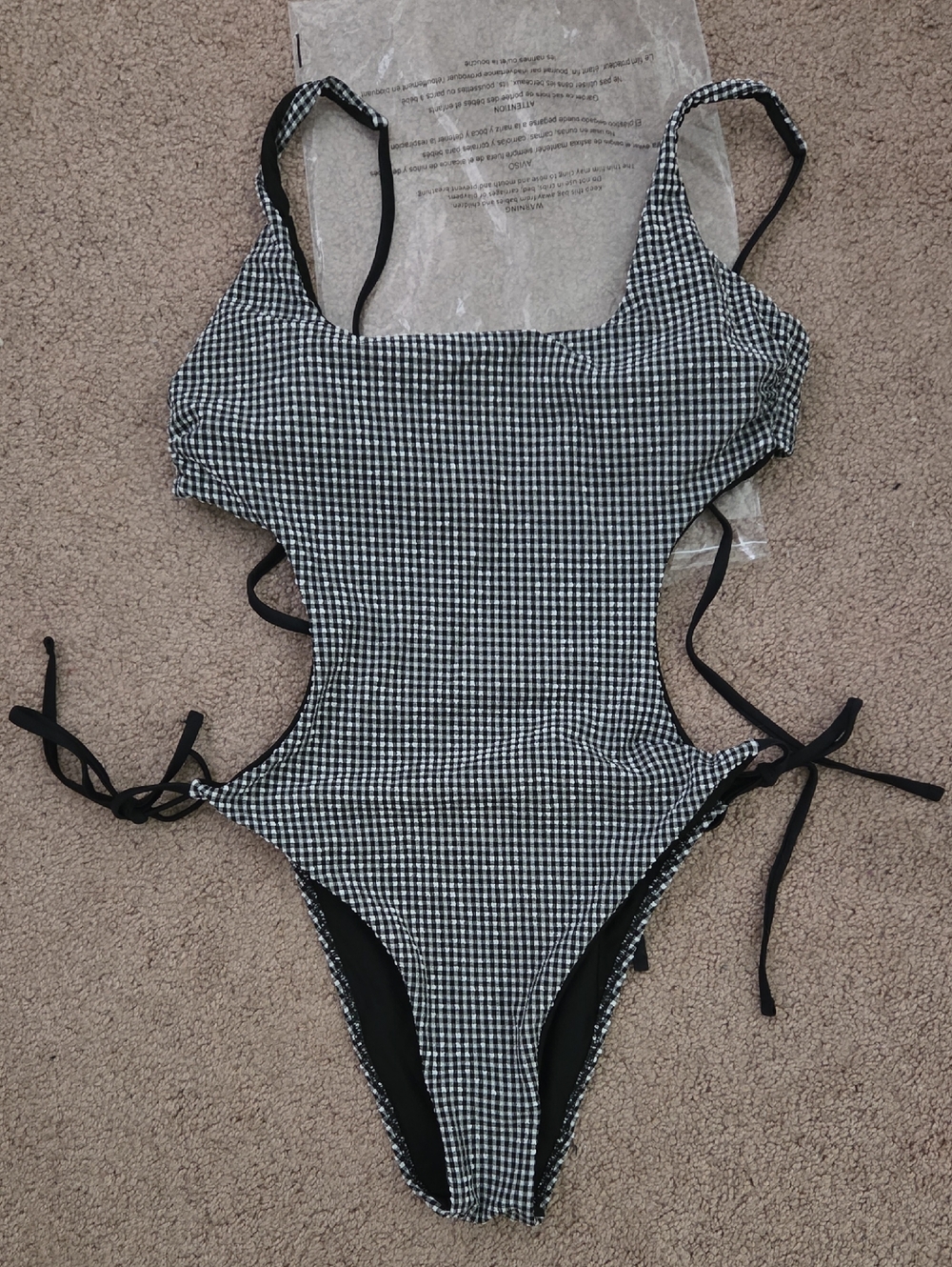 *NWT* Black & White Gingham Cutout One-Piece Swimsuit